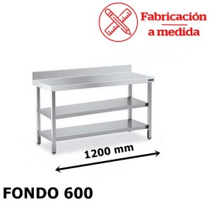 MESA DE ACERO INOXIDABLE CON 2 BALDAS (1200X600X850)