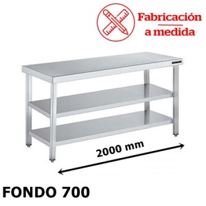MESA CENTRAL DE ACERO INOXIDABLE CON 2 BALDA (2000X700X850)