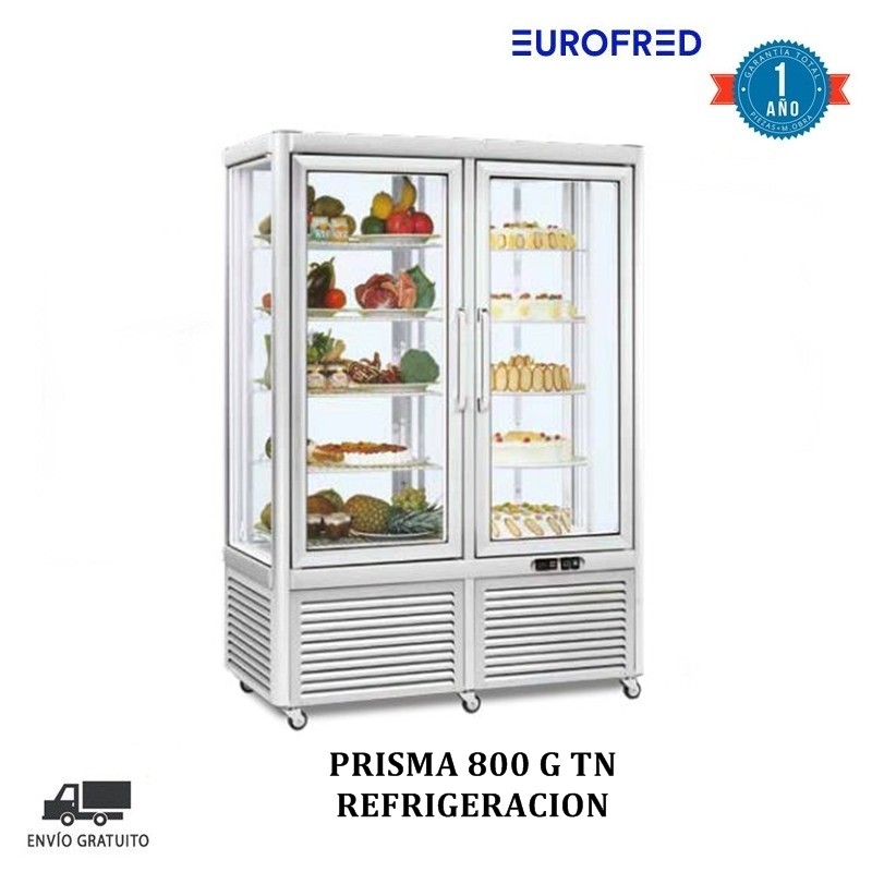 Vitrina expositora de 4 caras de cristal refrigerada de 235L de capacidad