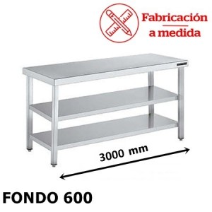 MESA CENTRAL DE ACERO INOXIDABLE CON 2 BALDA (3000X600X850)