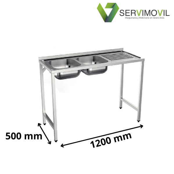 FREGADERO SEMI-INDUSTRIAL 1200x500MM ESCURRIDOR DERECHO SENO CON BANCADA