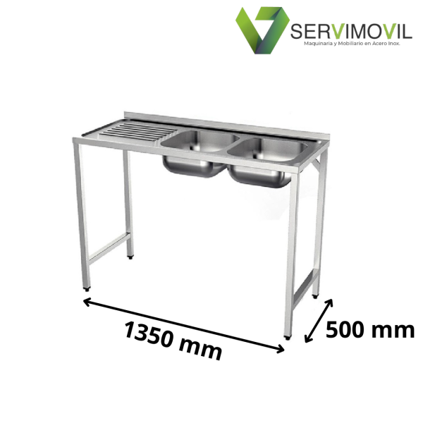 FREGADERO SEMI-INDUSTRIAL 1350x500MM ESCURRIDOR IZQUIERDO SENO CON BANCADA