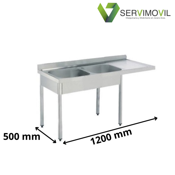 FREGADERO LAVAVAJILLAS 1200x500MM ESCURRIDOR DERECHA 2 SENO