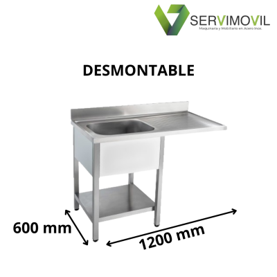 FREGADERO INDUSTRIAL DESMONTABLE 1200X600MM ESCURRIDOR DERECHA SENO CON VALDA LAVAVAJILLAS FREGADERO INDUSTRIAL DESMONTABLE 1200X600MM ESCURRIDOR DERECHA SENO CON VALDA LAVAVAJILLAS