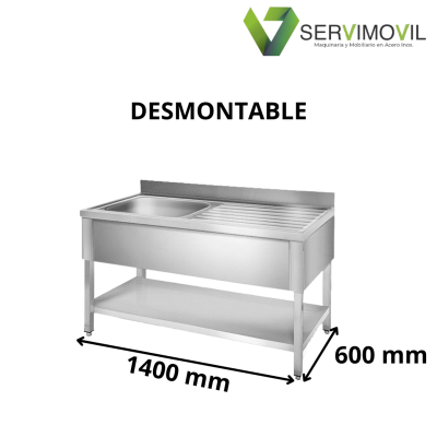 FREGADERO INDUSTRIAL DESMONTABLE 1400X600MM SENO IZQUIERDO CON VALDA Y ESCURRIDOR FREGADERO INDUSTRIAL DESMONTABLE 1400X600MM SENO IZQUIERDO CON VALDA Y ESCURRIDOR