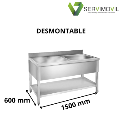 FREGADERO INDUSTRIAL DESMONTABLE 1500X600MM SENO DERECHA CON VALDA Y ESCURRIDOR FREGADERO INDUSTRIAL DESMONTABLE 1500X600MM SENO DERECHA CON VALDA Y ESCURRIDOR