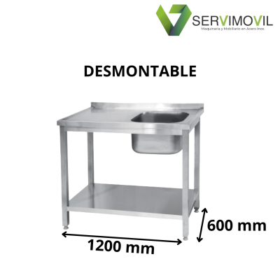 FREGADERO INDUSTRIAL DESMONTABLE 1200X600MM SENO DERECHO BANCADA CON VALDA FREGADERO INDUSTRIAL DESMONTABLE 1200X600MM SENO DERECHO BANCADA CON VALDA