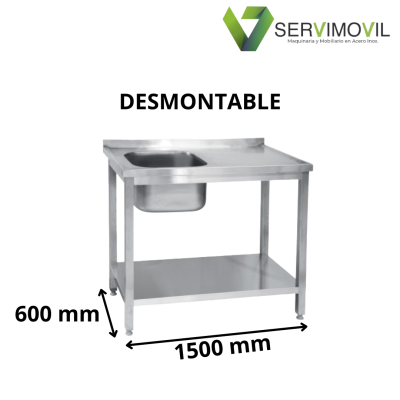 FREGADERO INDUSTRIAL DESMONTABLE 1500X600MM SENO IZQUIERDO BANCADA CON VALDA FREGADERO INDUSTRIAL DESMONTABLE 1500X600MM SENO IZQUIERDO BANCADA CON VALDA