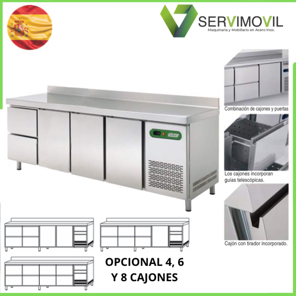 MESA REFRIGERADA GASTRONORM 1/1 DE 2 CAJONES + PUERTA